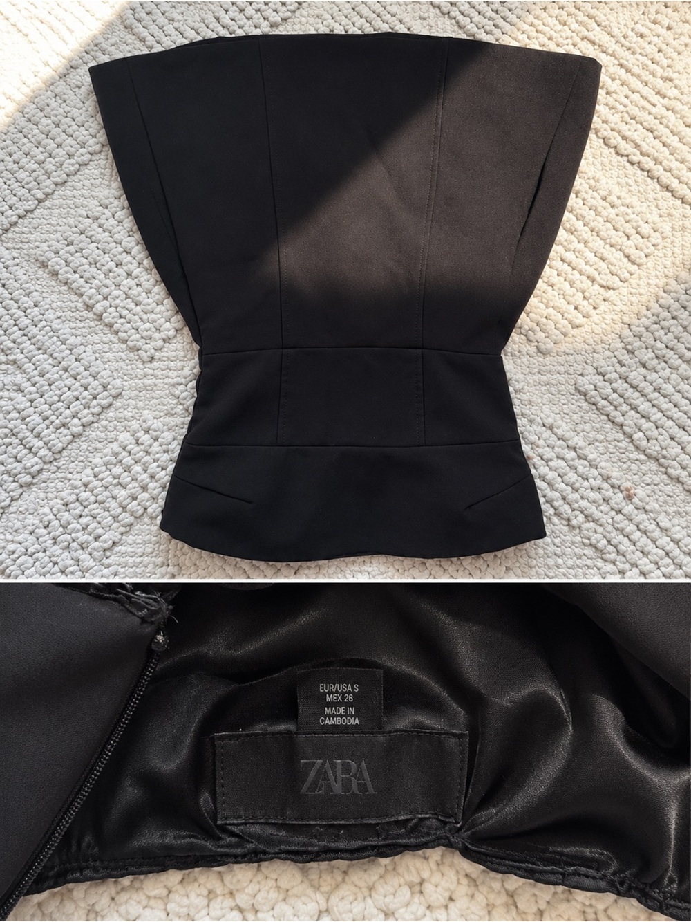 Zara Black Strapless Tailored Peplum Top